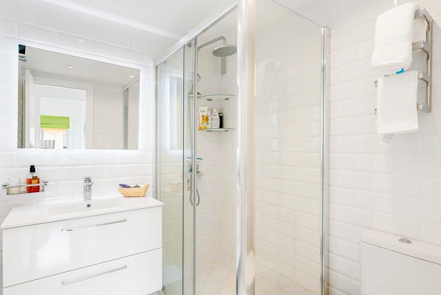 Main Bathroom with Shower, Toilet, Towels & Toiletries