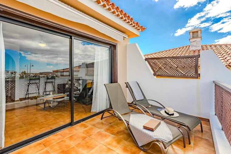 Terrace with Ocean & Mountain Views, Sunbeds & Dining Area