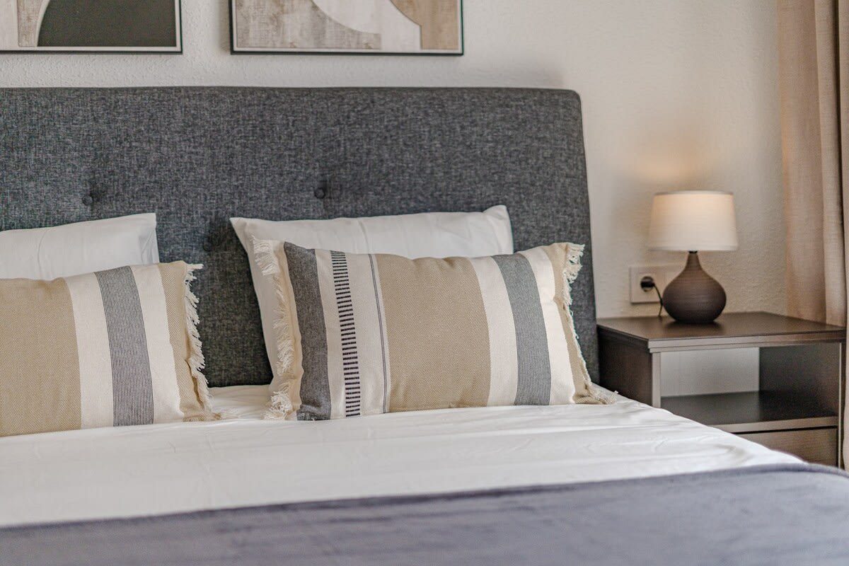 Master Bedroom with Queen-size Bed, TV, Wardrobe, Desk & AC