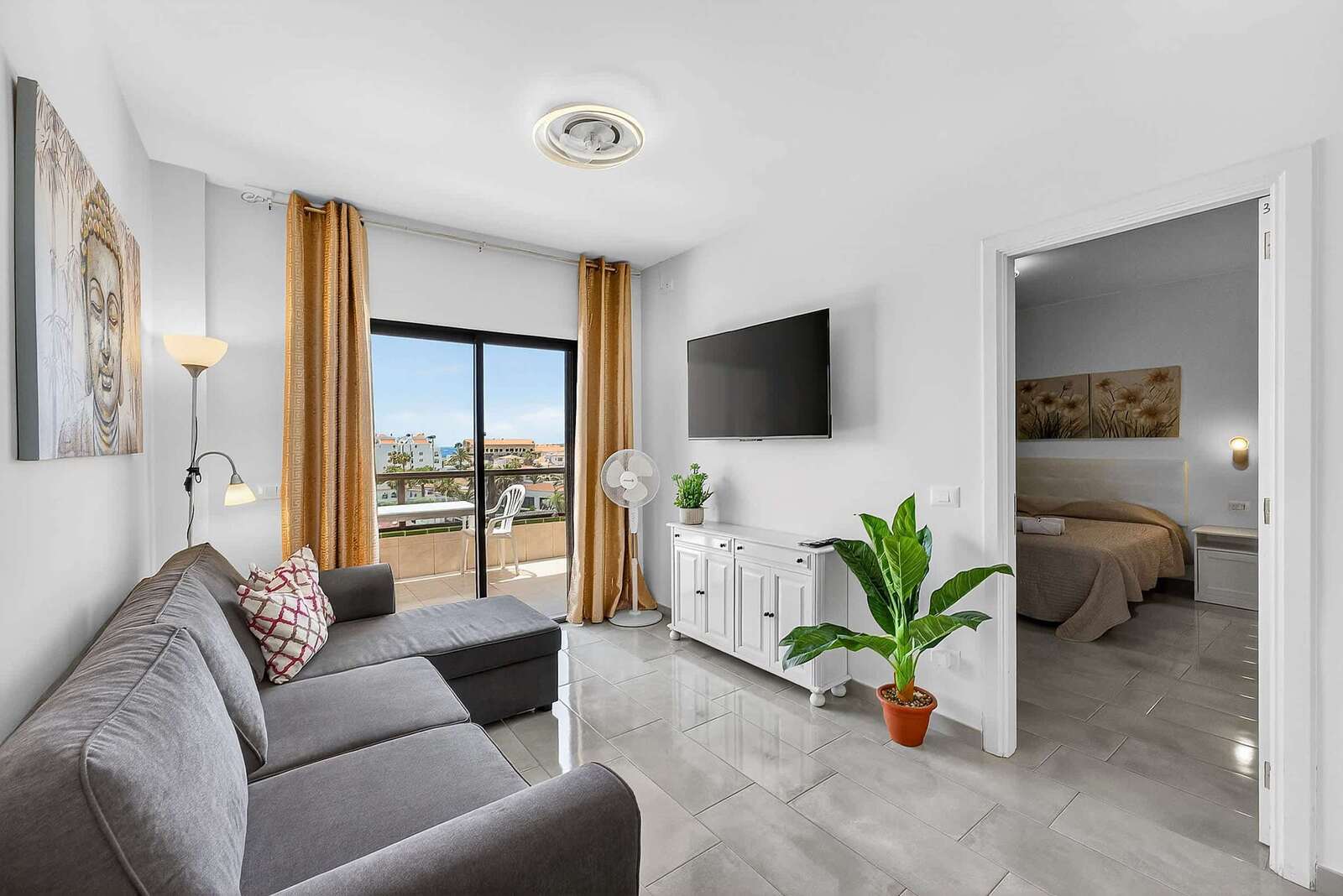 Modern Living Room with Balcony Views