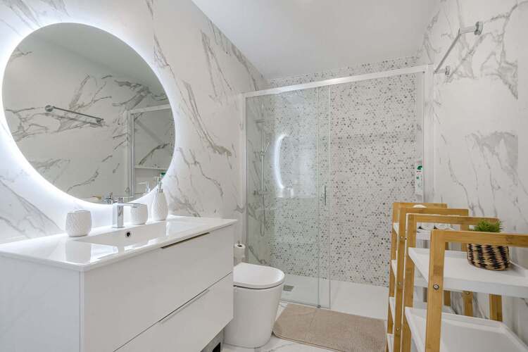Bathroom with Sink, Toilet Mirror with Backlight and Walk-In Shower