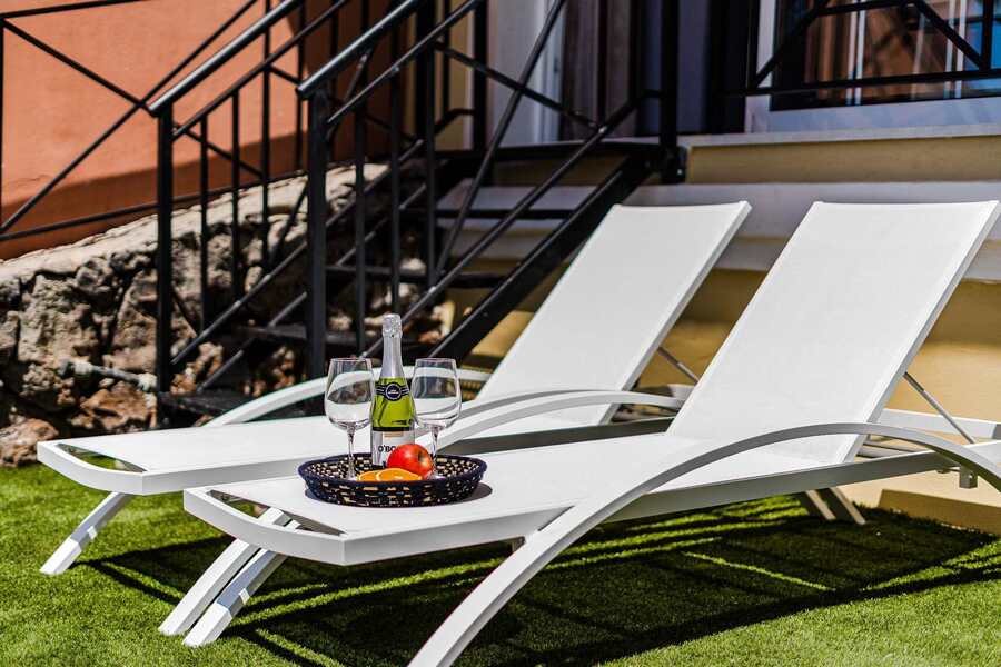 Patio with Outdoor Seating and Dining Area, Sun Lounger and Pool View