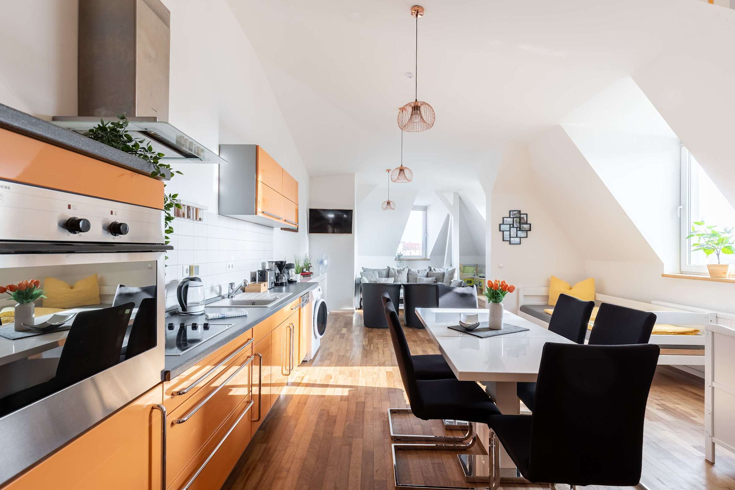 Living Area with Kitchen, Dining-table & Sofa-Bed