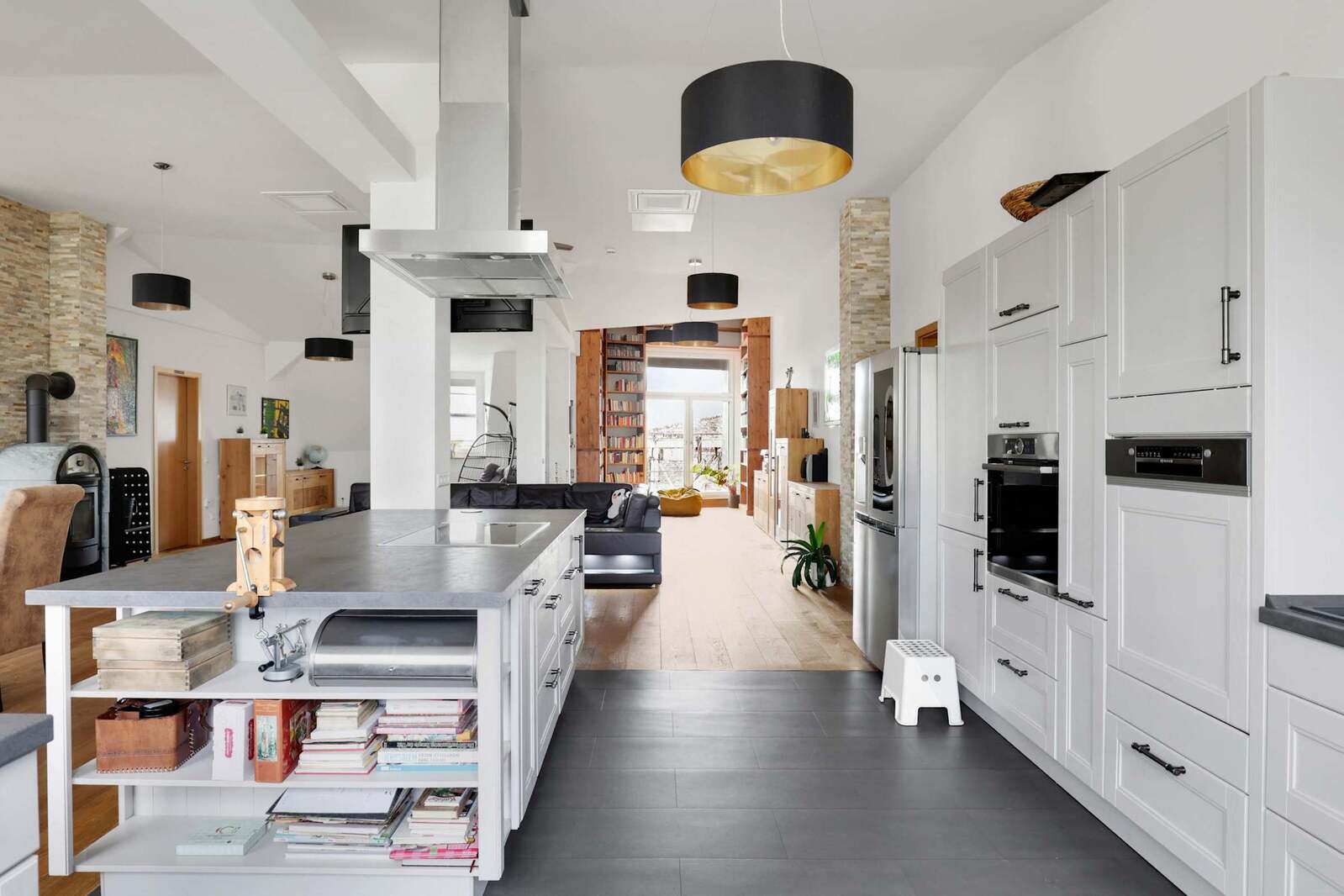 Open-Plan Layout | Kitchen, Living & Library Connected for Comfort