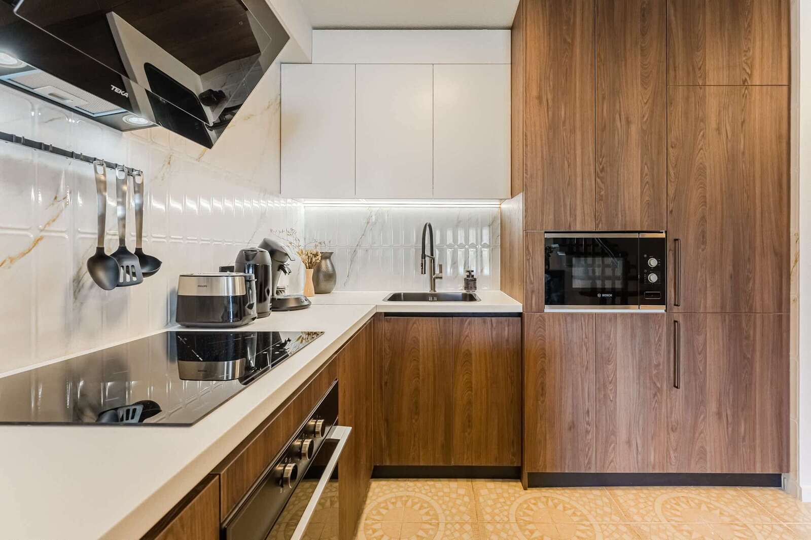 Modern Kitchen with Built-In Appliances — Fully Equipped with Quality Cookware, Sleek Storage & Smart Layout for Easy Meals