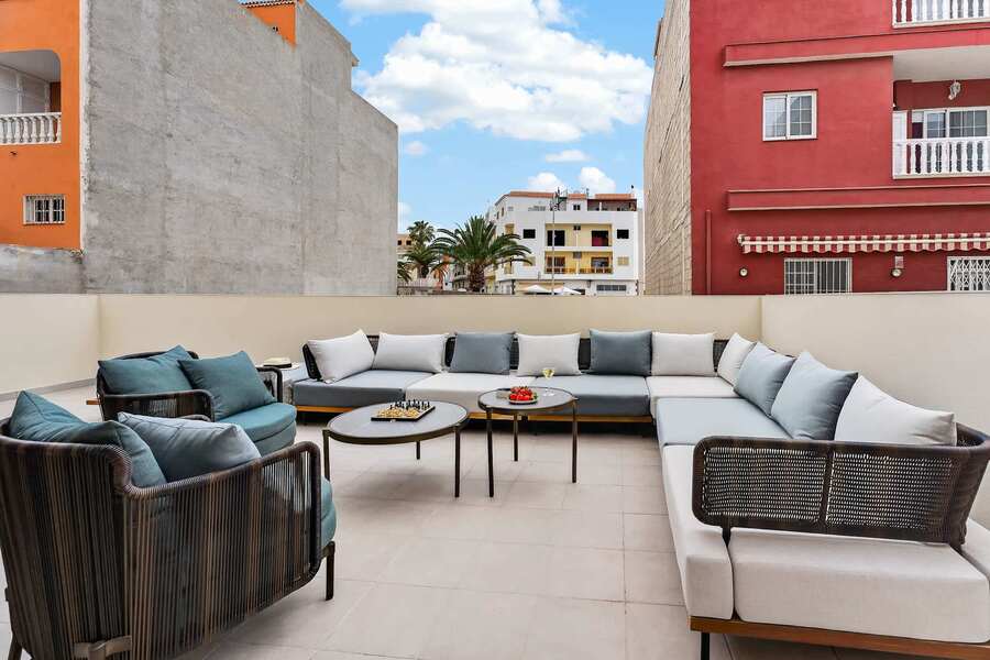Designer Outdoor Lounge with Dining & Daybeds — Entertain in Style on Your Private Sun-Drenched Terrace in Playa San Juan