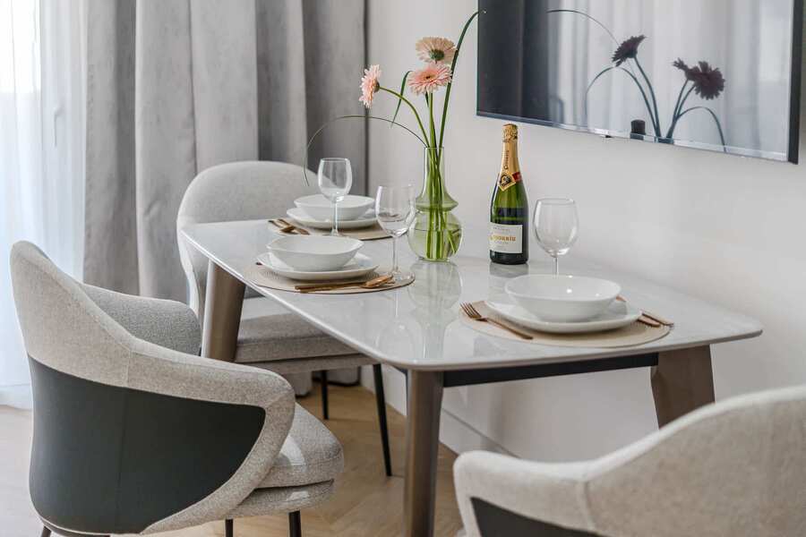 Sophisticated Dining Table Set with Designer Tableware & Welcome Bottle of Cava