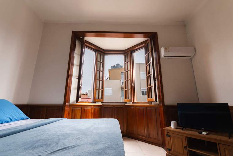 Bedroom Bay Window with Wood Panelling