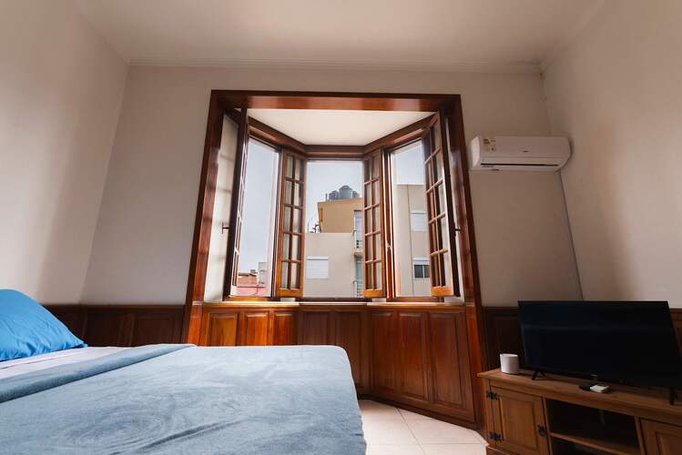 Bedroom Bay Window with Wood Panelling