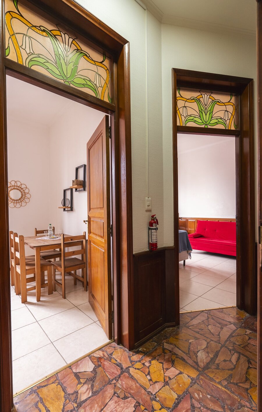 Hallway with Stained Glass Transoms