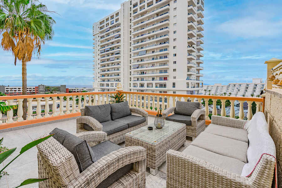Terrace with Dining & Sitting Areas, Playground, Ocean & Mountain Views