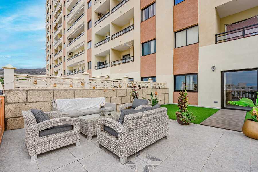 Terrace with Dining & Sitting Areas, Sunbeds, Ocean & Mountain Views
