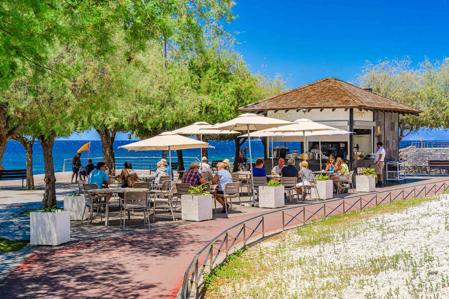 Seaside Café with Shade, Sea Breezes, and Coffee just steps from the Water