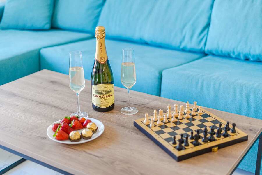 Welcome Refreshments and Comfortable Living Space for Relaxation