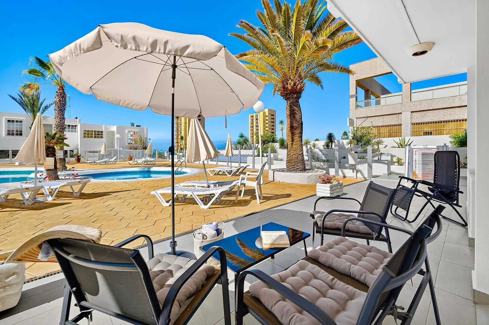 Terrace with Pool, Palms & Sea View