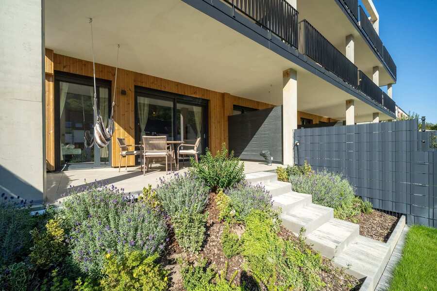 Terrace and planted garden steps